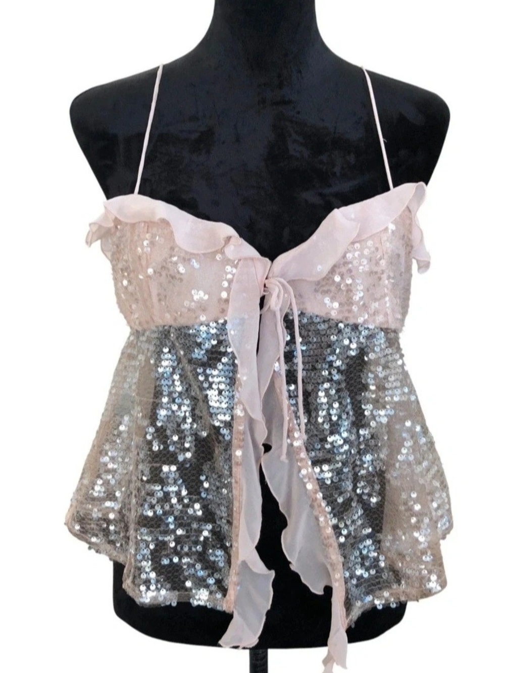 Zara Blush Pink & Silver Sequin Ruffle Cami